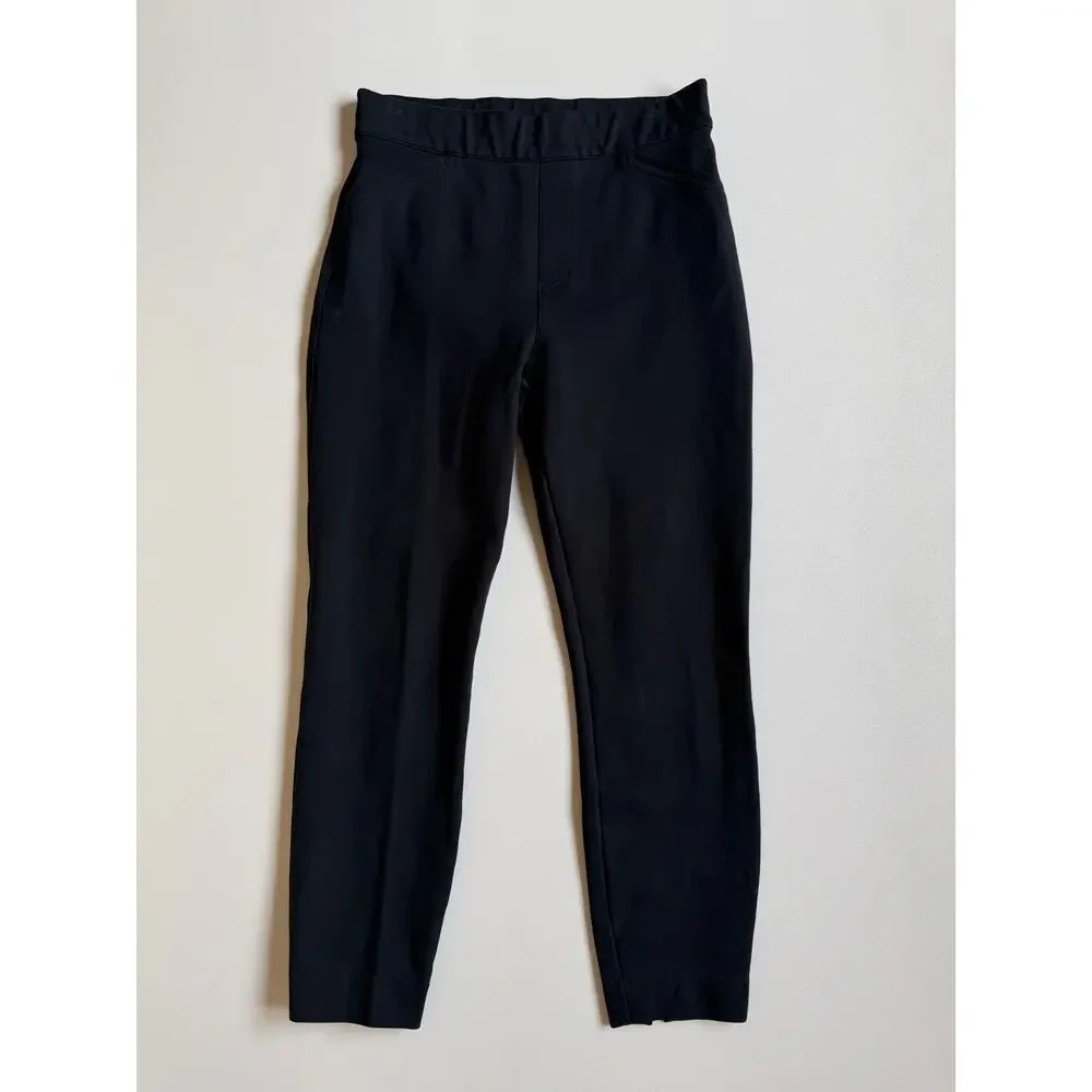 Spanx Women's Black Ponte Slim Pull-On Cropped Straight Leg Pants Size M